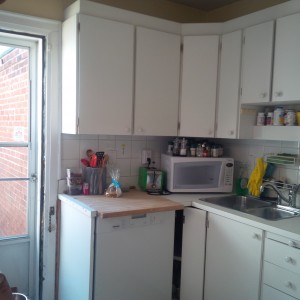Before: The tight cabinetry along the dining room wall